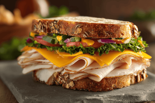 Classic Deli Sandwich with Turkey, Cheese, and Veggies