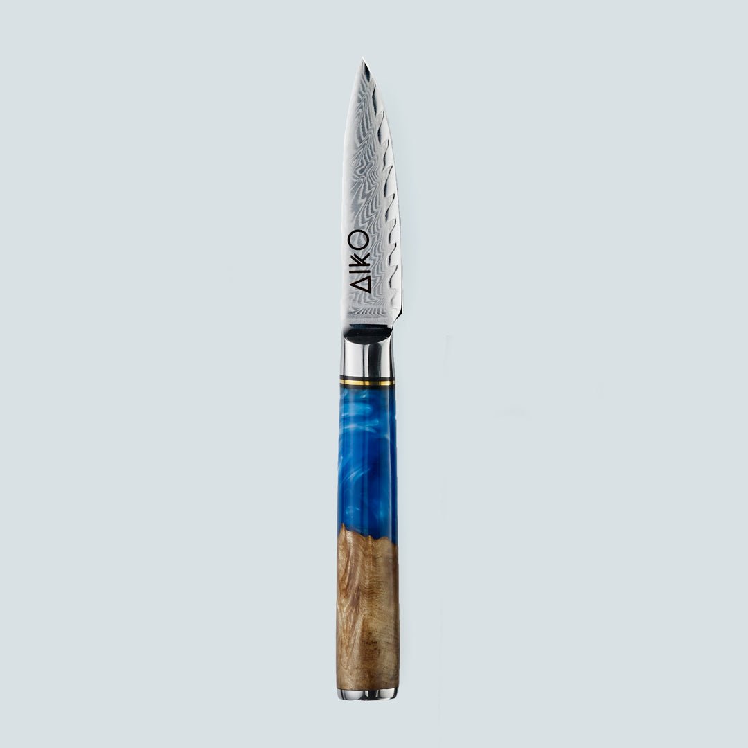 Aiko Blue (あいこ, アイコ) Стальной нож Damascus с цветной синей смоляной ручкой