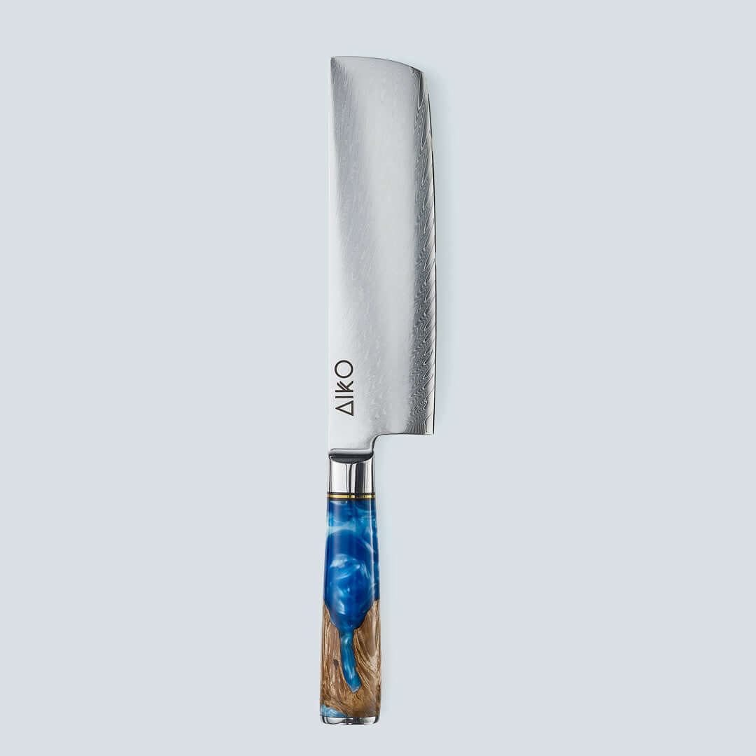 Aiko Blue (あいこ, アイコ) Стальной нож Damascus с цветной синей смоляной ручкой