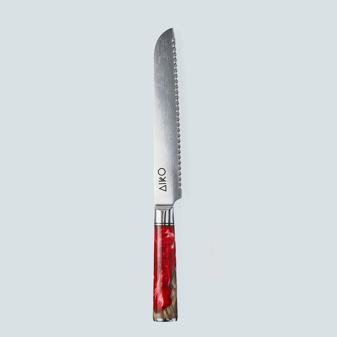 Aiko red (あいこ, アイコ) стальной нож Damascus с цветной ручкой из красной смолы