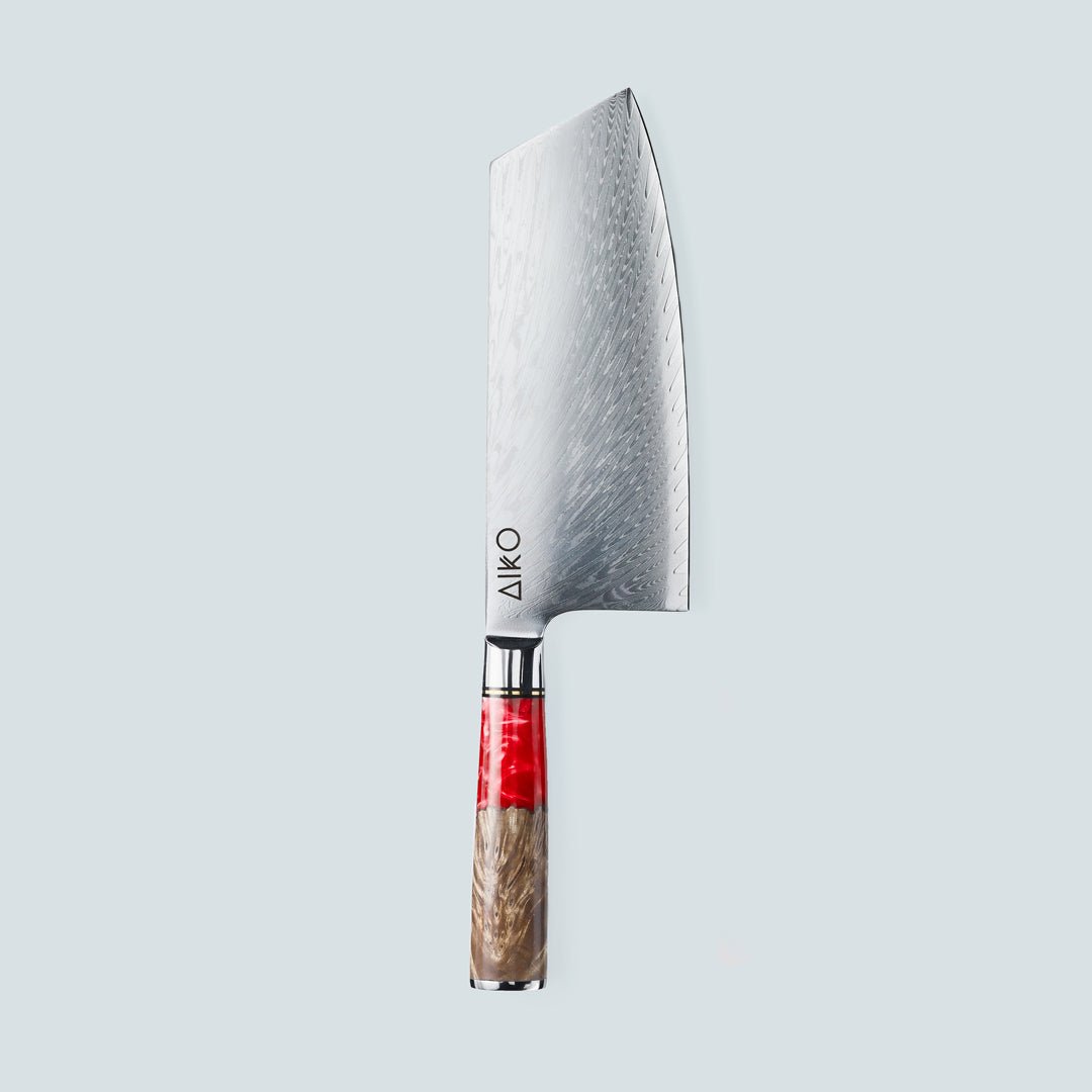 Aiko red (あいこ, アイコ) стальной нож Damascus с цветной ручкой из красной смолы