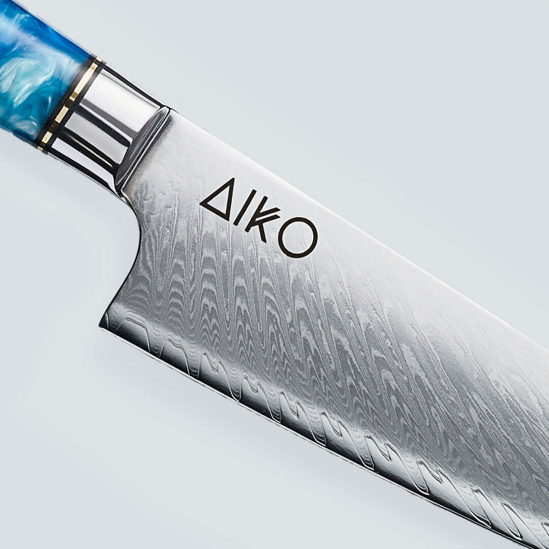 Aiko Blue (あいこ, アイコ) Стальной нож Damascus с цветной синей смоляной ручкой