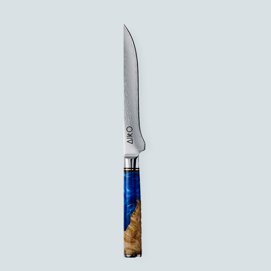 Aiko Blue (あいこ, アイコ) Стальной нож Damascus с цветной синей смоляной ручкой