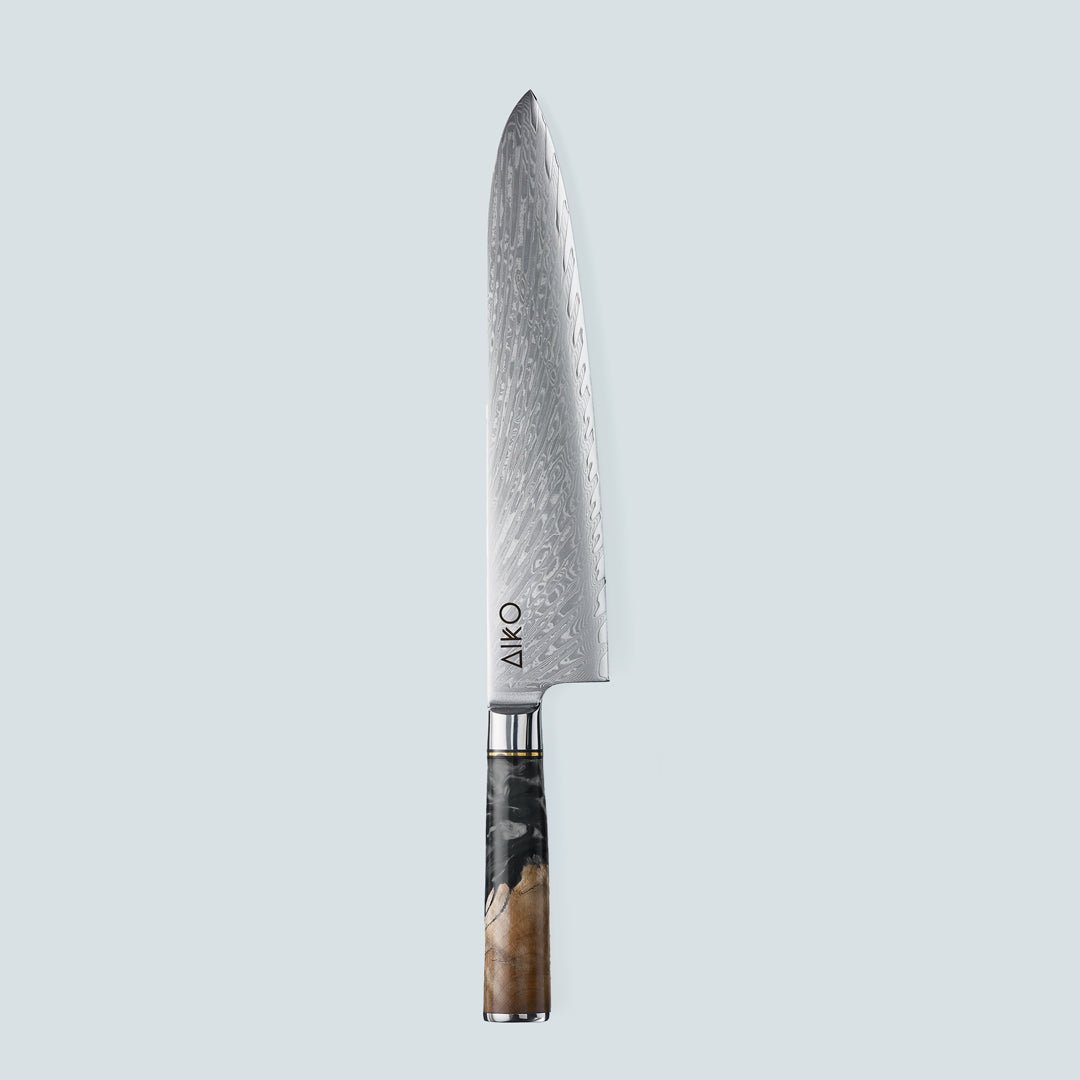 Aiko Black (あいこ, アイコ) Стальный нож Damascus с цветной черной ручкой смолы