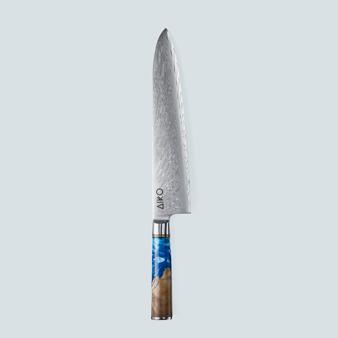 Aiko Blue (あいこ, アイコ) Стальной нож Damascus с цветной синей смоляной ручкой