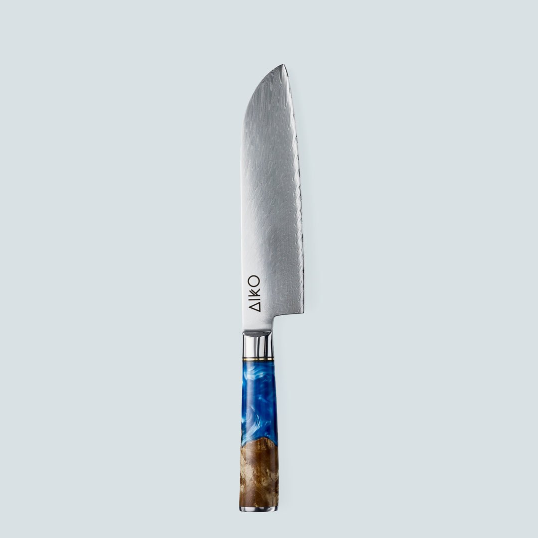Aiko Blue (あいこ, アイコ) Стальной нож Damascus с цветной синей смоляной ручкой