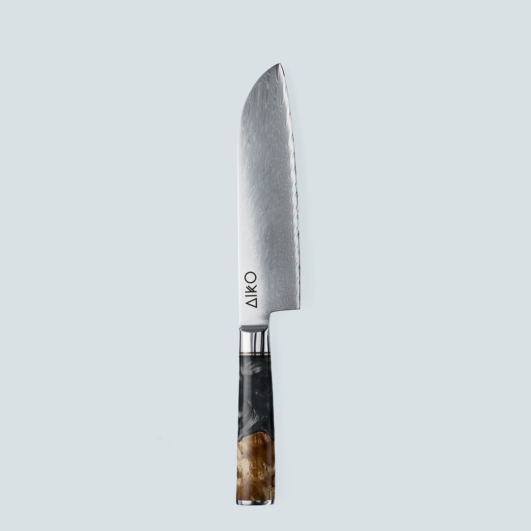 Aiko Black (あいこ, アイコ) Стальный нож Damascus с цветной черной ручкой смолы