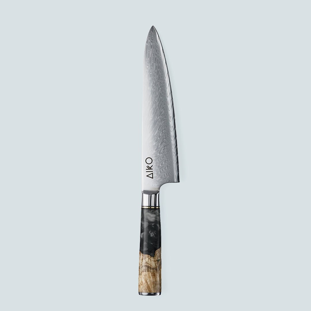 Aiko Black (あいこ, アイコ) Стальный нож Damascus с цветной черной ручкой смолы