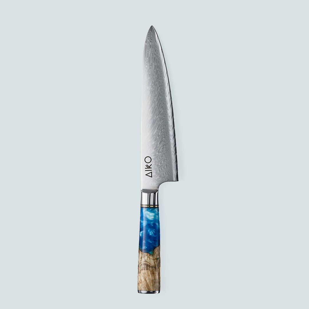 Aiko Blue (あいこ, アイコ) Стальной нож Damascus с цветной синей смоляной ручкой