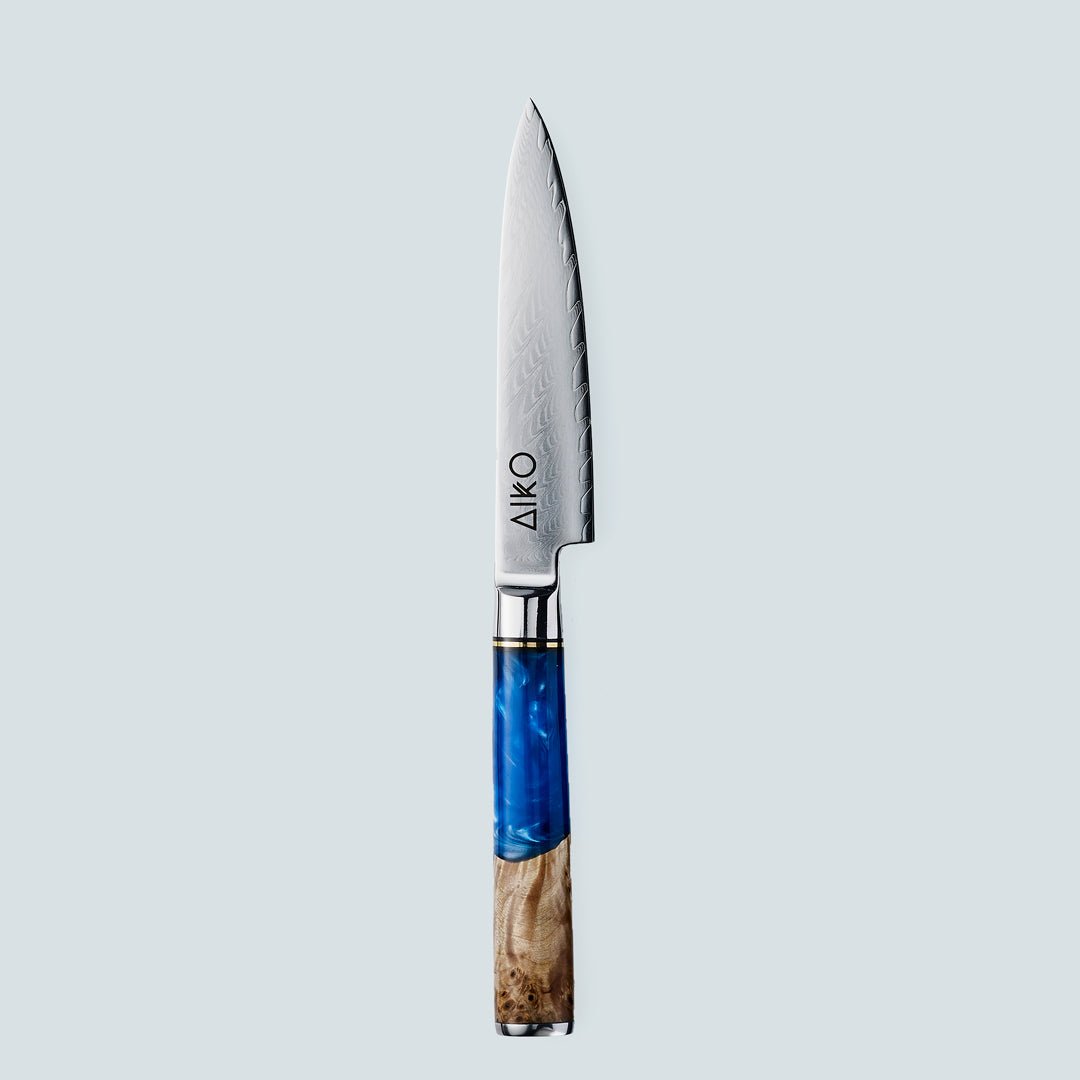Aiko Blue (あいこ, アイコ) Стальной нож Damascus с цветной синей смоляной ручкой