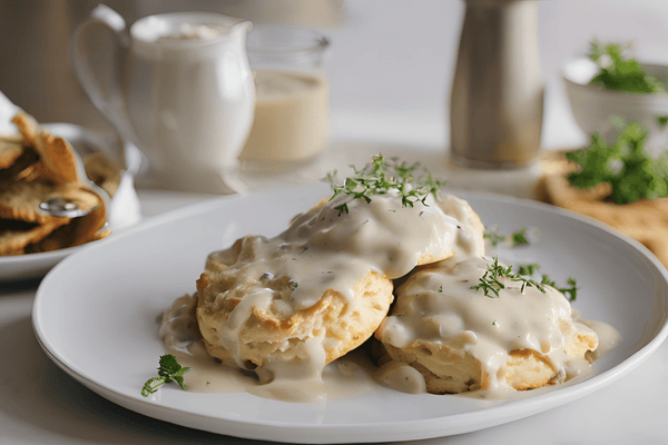 Fluffy Biscuits Smother in Creamy Gravy