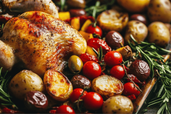 Mediterranean Chicken Traybake with Olives, Cherry Tomatoes & Roasted Potatoes