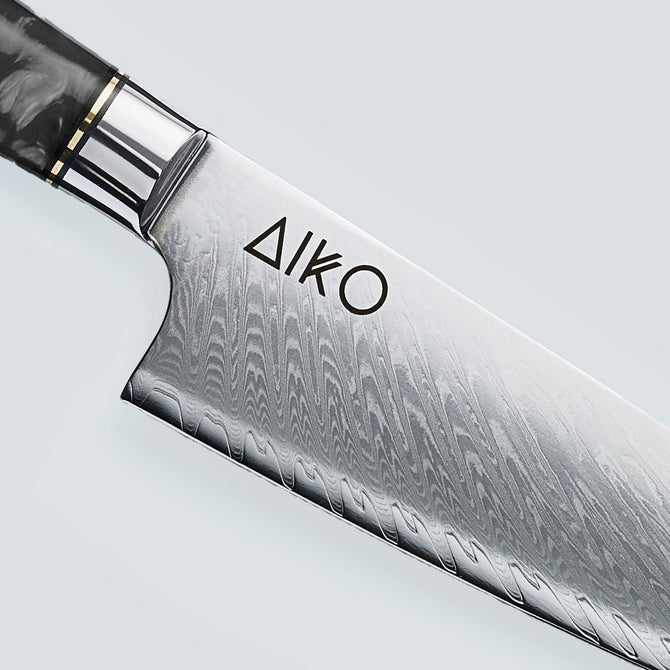 Нож Aiko из черной дамасской стали с ручкой из цветной черной смолы