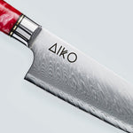 Нож Aiko из красной дамасской стали с ручкой из цветной красной смолы