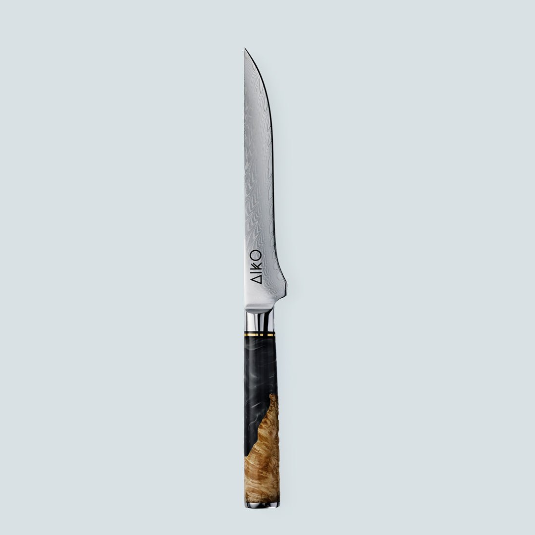 Aiko Black (あいこ, アイコ) Стальный нож Damascus с цветной черной ручкой смолы